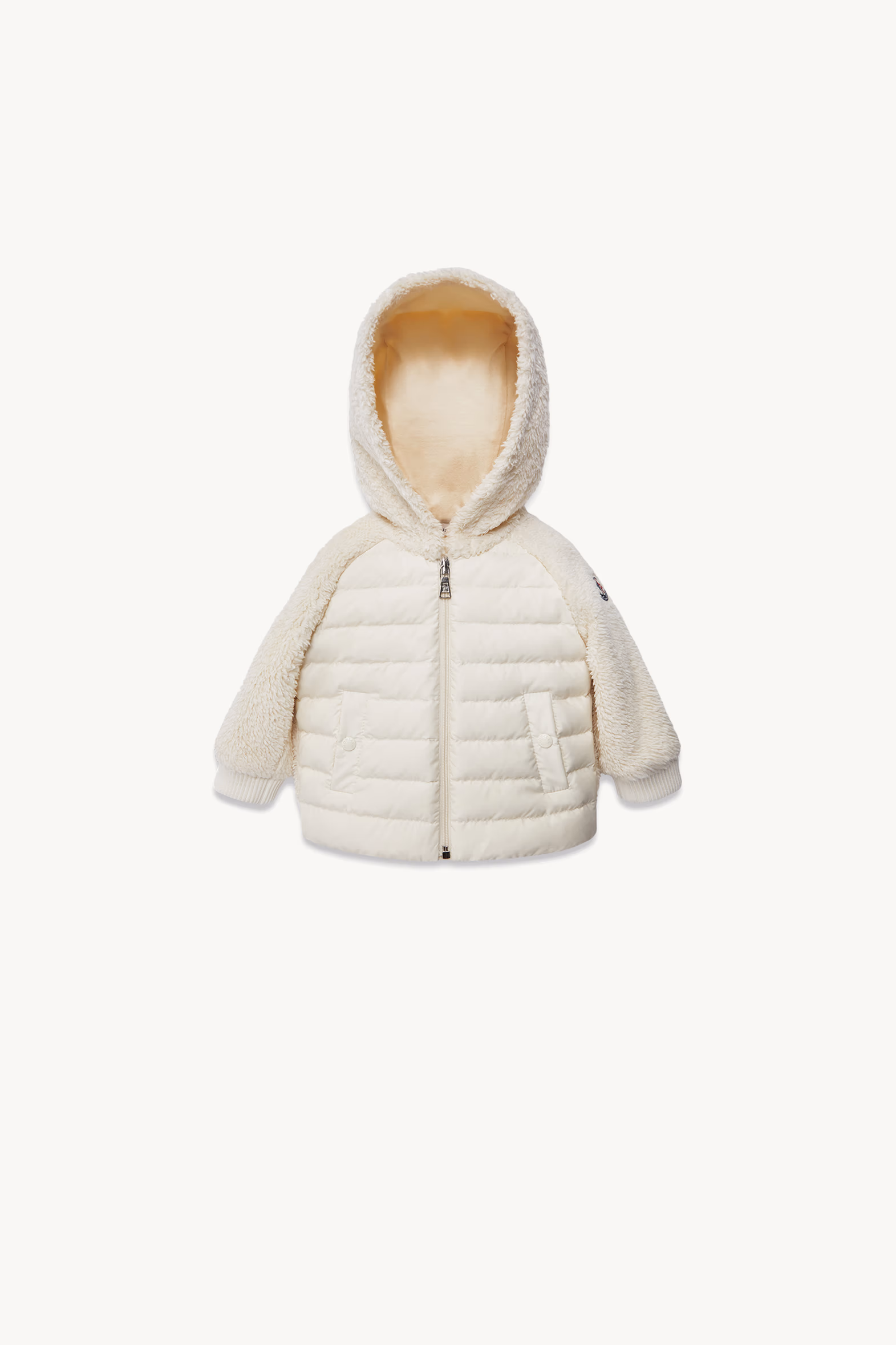 Padded Teddy Zip-Up Hoodie Girl White Moncler 0